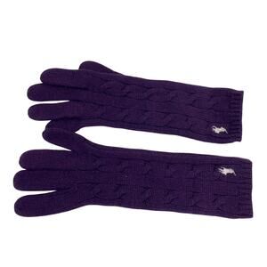 Ralph Lauren Women Gloves One Size  Pony Logo Cable Knit Purple Cozy Wool Blend